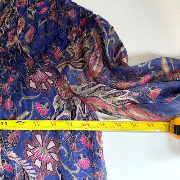 Sundance Indigo Blue Multi Paisley Diamond Smocked Peasant Top Sz XS Excellent! - Picture 8 of 9